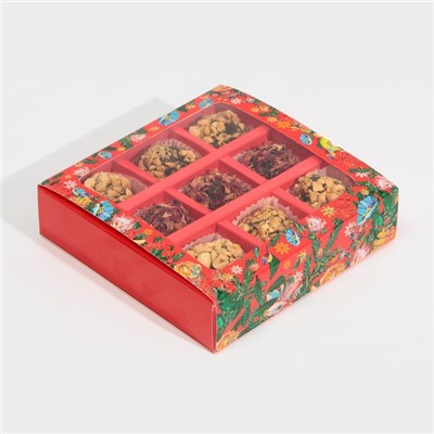 Коробка под 9 конфет с ячейками «Яркий Новый год» 14.5×14.5×3.5 см