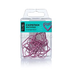 Скрепки фигурные сердечко L28 мм 12 шт., пластик. коробка, европодвес, розовые