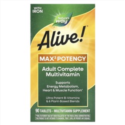 Nature's Way, Alive! ® Max3 Potency, полный мультивитаминный комплекс для взрослых, с железом, 90 таблеток