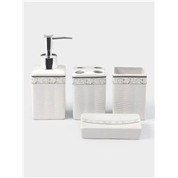 Набор аксессуаров для ванной комнаты «Завитки», 4 предмета, мыльница, дозатор для мыла, 2 стакана, белый
