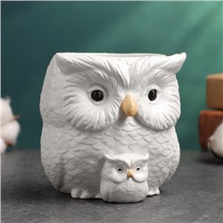 Фигурное кашпо для цветов «Сова с совёнком», 12×14×10 см, гипс, белое