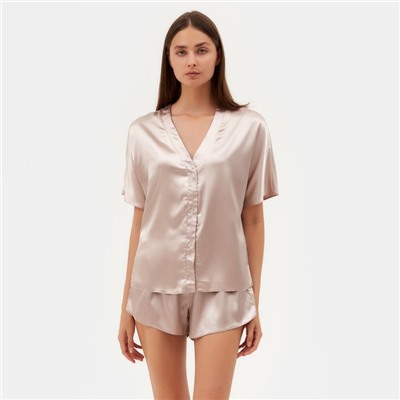 Пижама женская (рубашка, шорты) женская MINAKU: Light touch, бежевая, размер 46