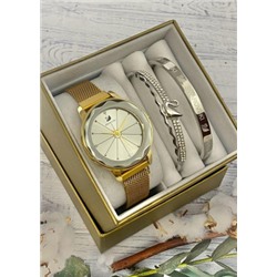 Подарочный набор для женщин часы, 2 браслета + коробка #22853279