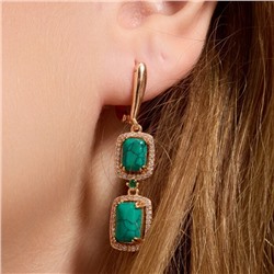 Серьги длинные ювелирная бижутерия коллекция "Дубай", покрытие позолота, вставка: пластик и цирконы, цвет: зеленый и прозрачный, арт.313.394