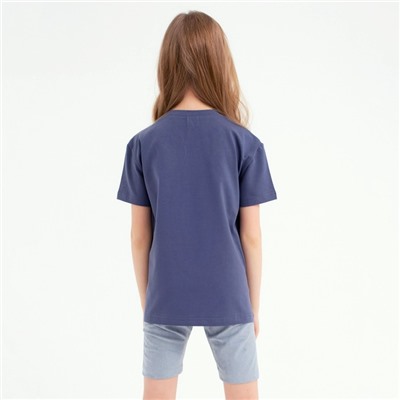 Футболка для девочки MINAKU: Basic line, тёмно-синяя, рост 140 см
