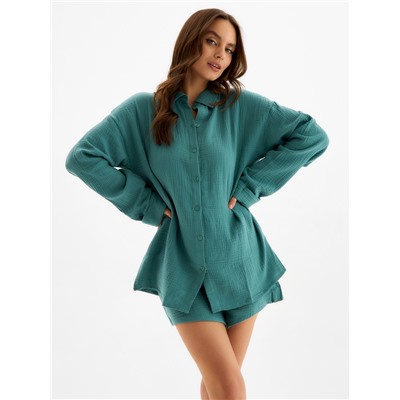 Пижама женская (рубашка, шорты) KAFTAN Basic, размер 44-46, зелёная