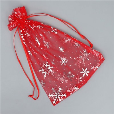 Мешочек подарочный новогодний органза «Снежинки на ветру», тиснение, органза, 16×24 см ± 1.5 см