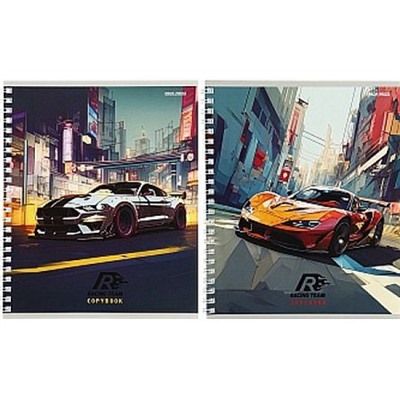 Тетрадь  48л клетка на спирали "НАРИСОВАННЫЕ СПОРТИВНЫЕ АВТО" 48-8414 Проф-Пресс