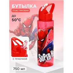 Бутылка для воды-непроливайка пластиковая с трубочкой «Супергерой», 750 мл