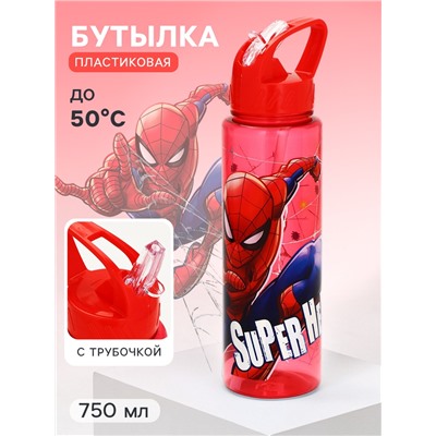 Бутылка для воды-непроливайка пластиковая с трубочкой «Супергерой», 750 мл