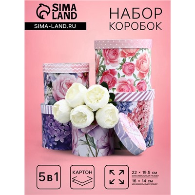 Набор шляпных коробок для цветов 5 в 1, упаковка подарочная, «Весна», 16×14 см - 22×19.5 см