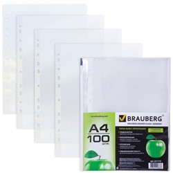 Файл - вкладыш BRAUBERG, А4, 35 мкм, тиснение, вертикальный, 100 штук