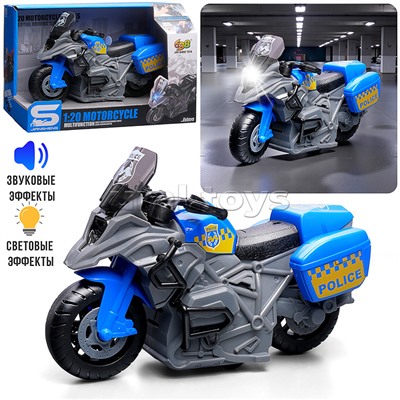 Мотоцикл "Полицейский байк" 1:20 (свет, звук) в коробке (цвет синий)
