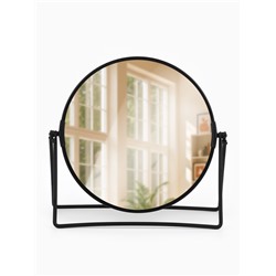 Зеркало настольное, двустороннее, с увеличением, металлическое, 19×19.5 см, (d=16 см), чёрное