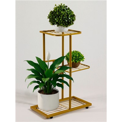 Подставка для цветов Greengo, 3 полки, 43×22×57 см, напольная, металл, цвет золотой
