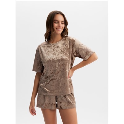 Пижама женская (футболка, шорты) KAFTAN Velvet, размер 40-42, кофейная