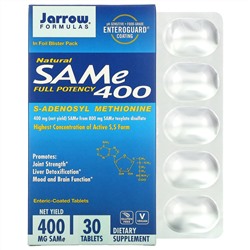 Jarrow Formulas, натуральный SAM-e (S-аденозил-L-метионин) 400, 400 мг, 30 таблеток, покрытых кишечнорастворимой оболочкой