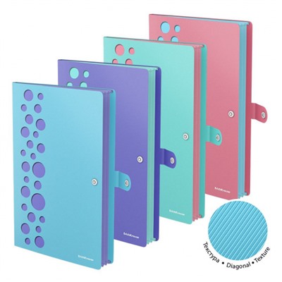 Папка  4 отд. на кнопке  А4 61211 Diagonal Pastel ErichKrause
