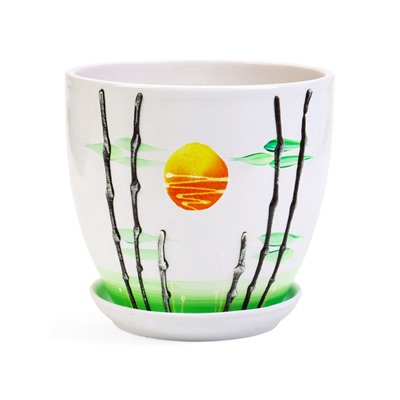 Горшок для цветов «Азия», 2.5 л, d=19 см, h=17 см, с поддоном, керамика, белый