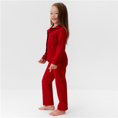 Пижама детская новогодняя (рубашка, брюки) KAFTAN Classic line, размер 36 (134-140 см), однотонная, красная