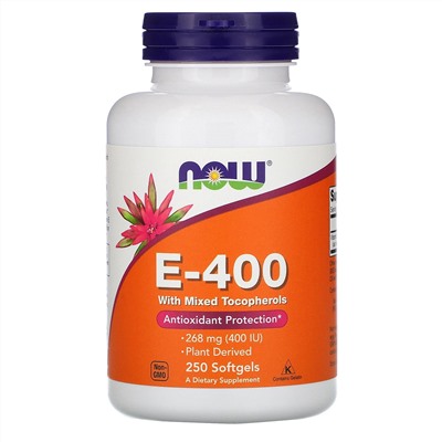 Now Foods, витамин E-400 со смешанными токоферолами, 268 мг (400 МЕ), 250 капсул