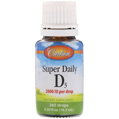 Carlson Labs, Super Daily D3, 2000 МЕ, 10,3 мл (0,35 жидк. унции)