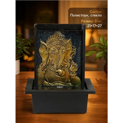Фонтан настольный с подсветкой «Портрет Ганеша с цветком руке», от сети, 21×17×27 см