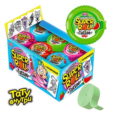 Жевательная резинка "Супер ролл" с тату ассорти 12г (24шт)