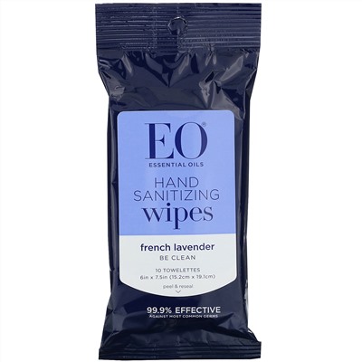 EO Products, салфетки для дезинфекции рук, французская лаванда, 6 шт. в упаковке