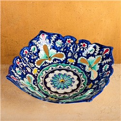 Фруктовница узбекская Риштанская Керамика «Узоры», 24.5×24.5×7 см, синяя
