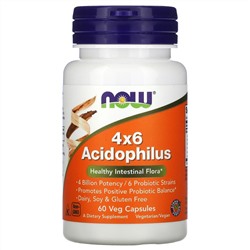 Now Foods, 4x6, ацидофильные лактобактерии, 60 вегетарианских капсул