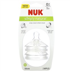 NUK, Simply Natural, Slow Flow Bottle Nipples,  0 + Months, 2 Nipples