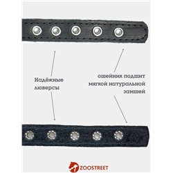 Ошейник, 35×1.5 см, с подкладом и светоотражающей лентой, кожа, чёрный
