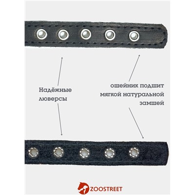 Ошейник, 35×1.5 см, с подкладом и светоотражающей лентой, кожа, чёрный