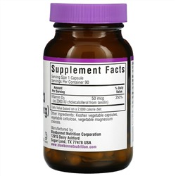 Bluebonnet Nutrition, Vitamin D3, 50 mcg (2,000 IU), 90 Vegetable Capsules