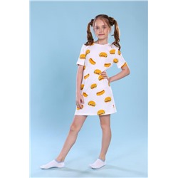 Платье-пижама для девочки Гамбургеры арт. ПД-020-039 (Белый)