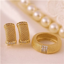 Комплект ювелирной бижутерии коллекция "Дубай" серьги и кольцо 20 р, покрытие позолота, вставка: фианиты, цвет: прозрачный, арт.217.374-20