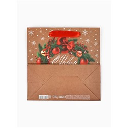 Пакет подарочный новогодний крафтовый квадратный «С Новым годом», 22×22×11 см