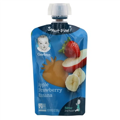 Gerber, Smart Flow, «Яблоко, клубника и банан», 99 г, 3,5 унции