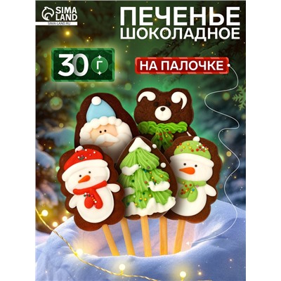 Печенье шоколадное новогоднее на палочке «Зимнее», МИКС, 30 г