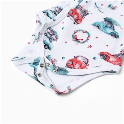 Боди детское с длинным рукавом MINAKU New Year's cars, рост 74-80 см, белое