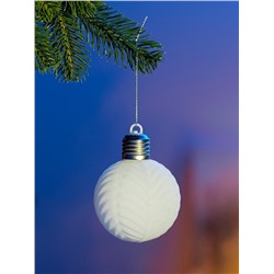 Елочный шар «Белый бархат» 8 см, 1 LED, от батареек LR44×3, свечение тёплое белое