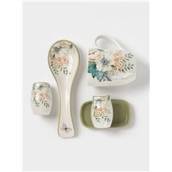 Подставка под чайный пакетик Доляна «Цветы», доломит, 12×9×1.5 см, белая