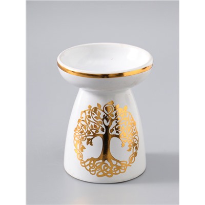 УЦЕНКА Аромалампа керамика "Древо жизни" белая с золотом 9,3х9,3х11,8 см