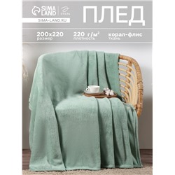 Плед «Этель», 200×220 см,100% п/э, корал-флис, мятный