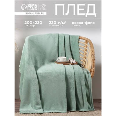 Плед «Этель», 200×220 см,100% п/э, корал-флис, мятный