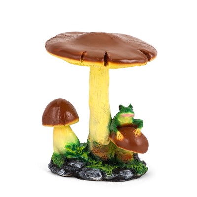 Садовая фигура из полистоуна «Гриб тройной с лягушкой», h=35 см
