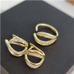Комплект ювелирной бижутерии Итальянское золото (покрытие желтое 14к), серьги и кольцо безразмерное, покрытие позолота,вставки: фианиты, цвет: прозрачный, арт. 213.065