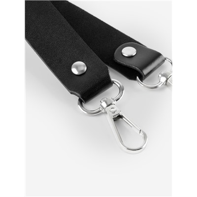 Ручка для сумки из натуральной кожи, с карабинами, 30 ± 2 см × 2.5 см, цвет чёрный/серебряный