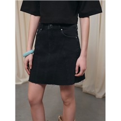 Актуальная коллекция CONTE CON-822 Чёрная джинсовая юбка-mini из eco-friendly с рельефными швами
